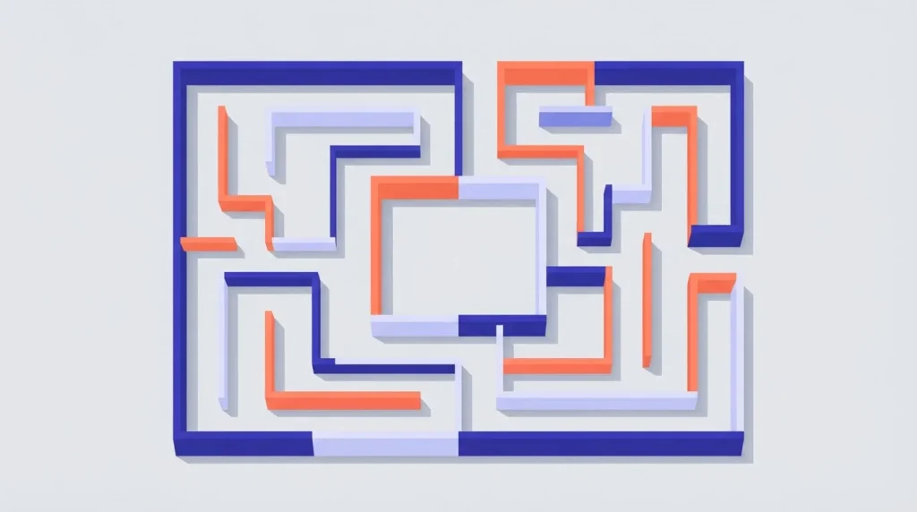 Labyrinth aus hellen geometrischen Wegen mit einem durchgehenden Ausgang